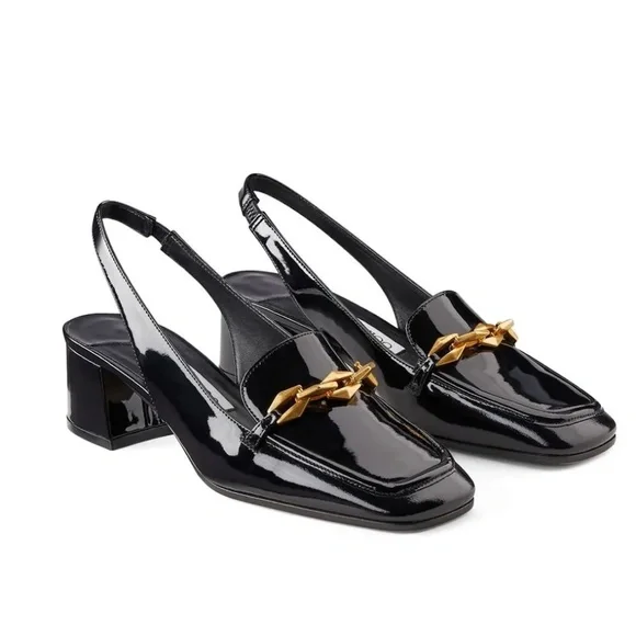 JIMMY CHOO - (New) Diamond Tilda Black Patent Slingback Loafers - NEW - Picture 2 of 16